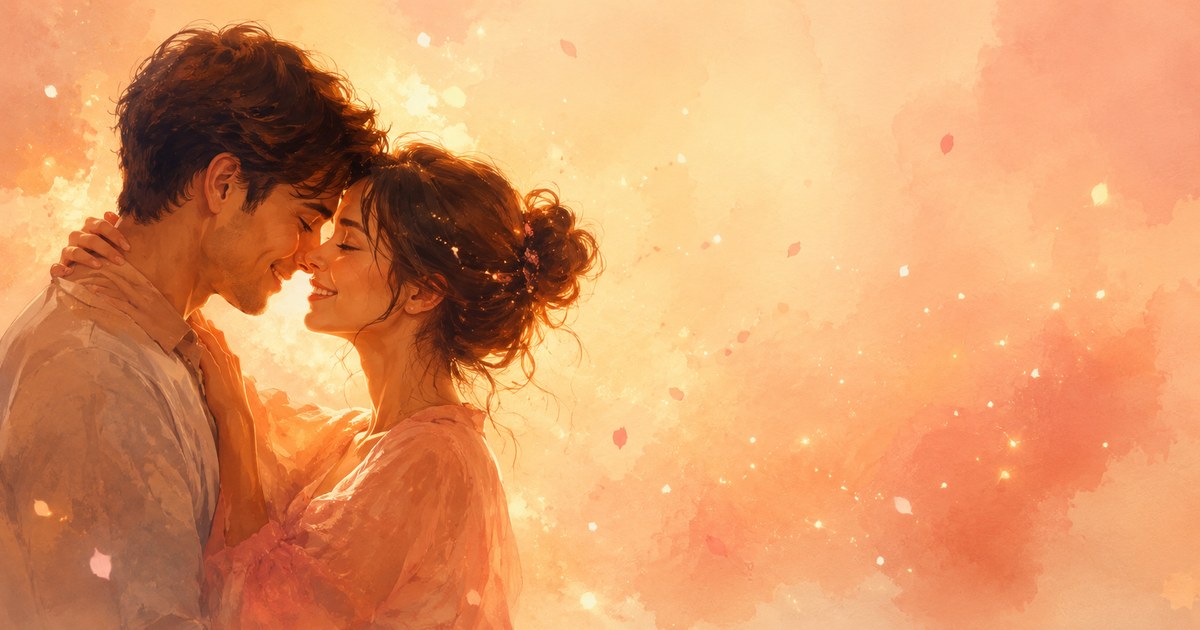 a soft warm illustration of a rising-and-falling curve peaking under a small heart on a cream-to-rose gradient, representing the arc of New Relationship Energy — cover for the Unravel article "New Relationship Energy: The Science of the Honeymoon High"