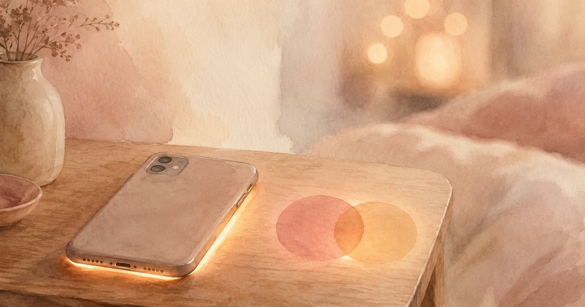 Quiet Relationships cover — a soft illustration of a phone lying face-down beside two warm overlapping circles glowing in private, cream tones